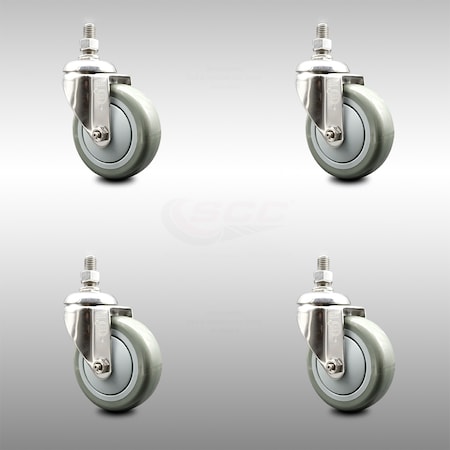 Service Caster 4 Inch 316SS Gray Polyurethane Wheel Swivel 1/2 Inch Threaded Stem Caster Set SCC SCC-SS316TS20S414-PPUB-121315-4
